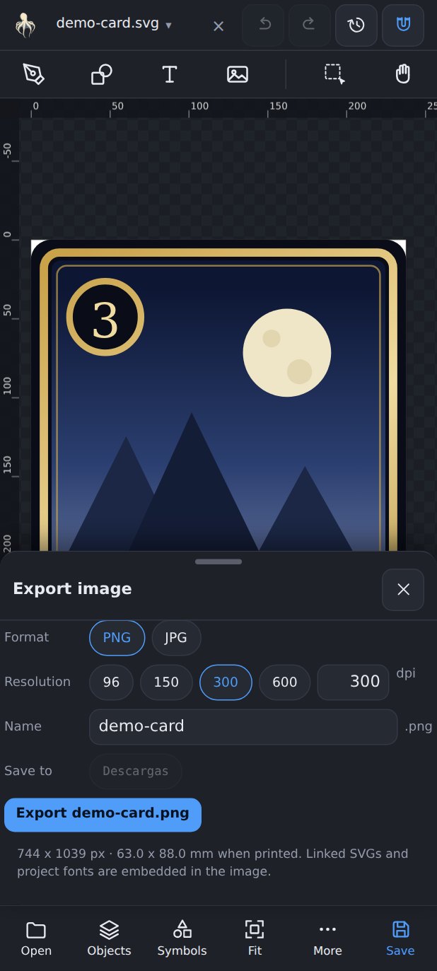 Export panel with format, dpi and size
